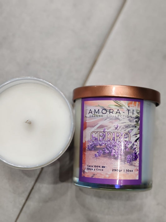 Vela Cedro Lavanda y Cuero